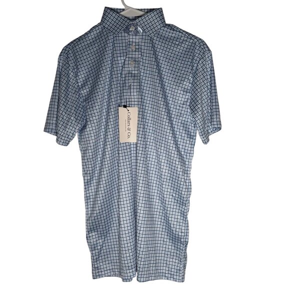 Collars & Co Semi-Spread Collar Polo in Blue Tattersall Men's Size Small NWT! - Picture 2 of 7